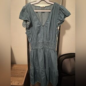 GAP Ruffled Denim Midi Dress